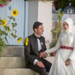 IZMIR, TURKEY - Jan 01, 2018: Young muslim bride and groom wedding photos, Islamic wedding of bride and bride groom